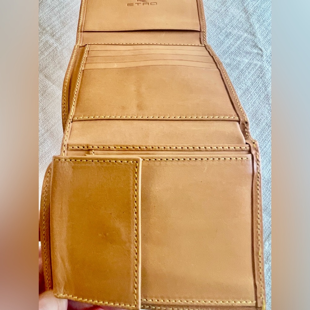 EUC VINTAGE ETRO SIGNATURE PAISLEY PRINT CANVAS TRIFOLD, LEATHER TRIM & INTERIOR - Picture 11 of 16
